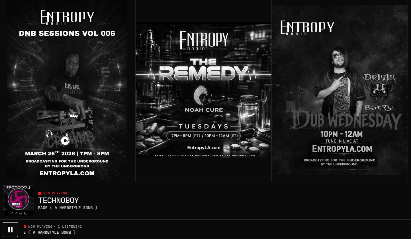 Entropy Radio streaming platform interface